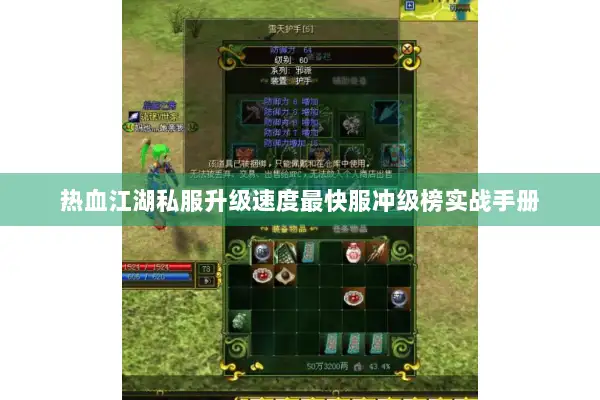 热血江湖私服升级速度最快服冲级榜实战手册