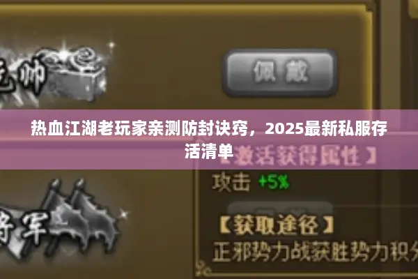 热血江湖老玩家亲测防封诀窍,2025最新私服存活清单 热血江湖老玩家亲测防封诀窍,2025最新私服存活清单