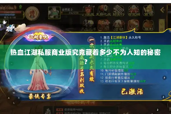 热血江湖私服商业版究竟藏着多少不为人知的秘密？