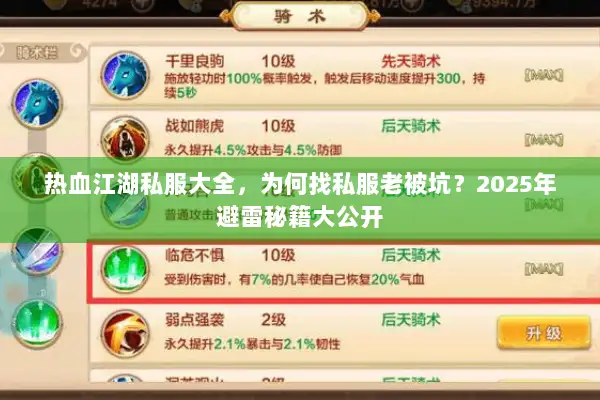 热血江湖私服大全，为何找私服老被坑？2025年避雷秘籍大公开